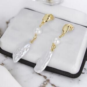 NEW 14K gold plated freshwater baroque pearl drop earrings jewelry gift B19